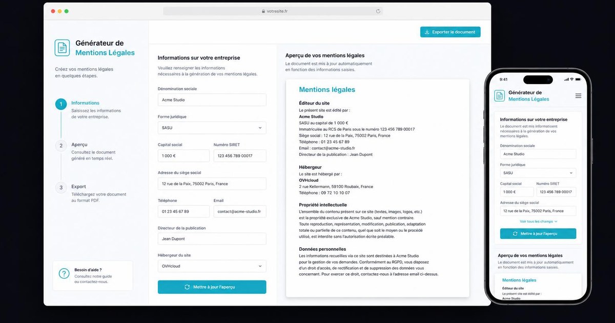 Mentions Légales — aperçu projet